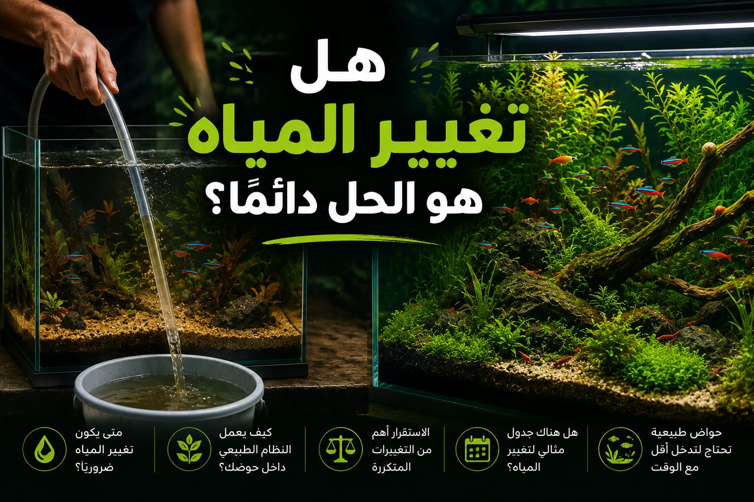 الحقيقة الكاملة عن تغيير المياه... هل تحتاج أحواضك فعلًا إلى تغييرات أسبوعية؟